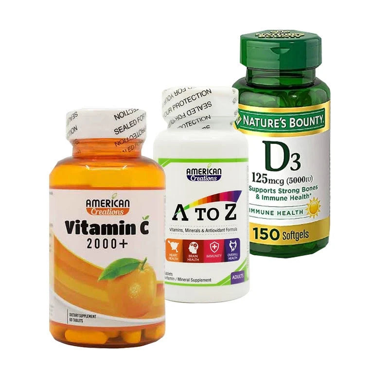 American Creations A To Z + American Creations Vitamin C + Natures Bounty 5000 IU Offer Package