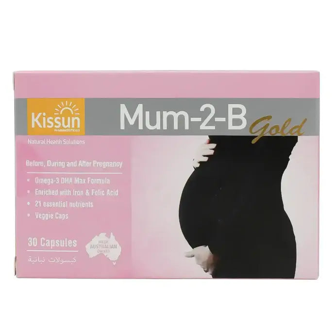 Mum-2-B Gold prenatal supplement bottle – essential vitamins and DHA for pregnancy support