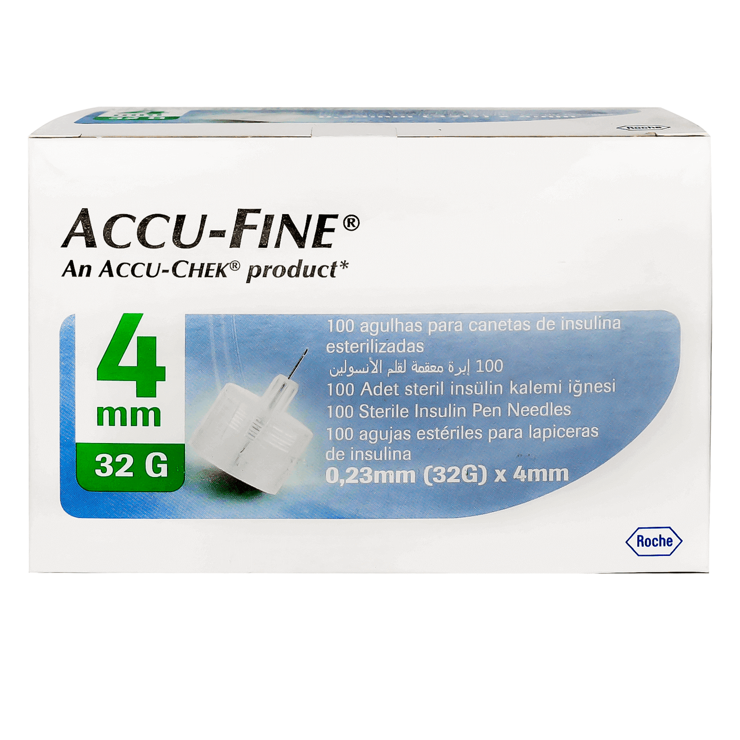 Accu Fine 0.23mm (32G) × 4mm – 100 Sterile Pen Needles