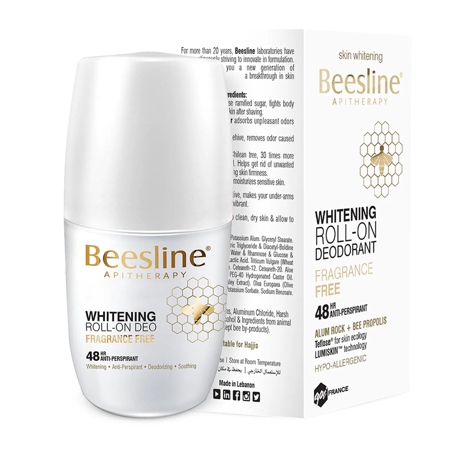 Beesline Whitening Deo Roll-On Fragrance-Free – 50 mL - Beauty Vitamins