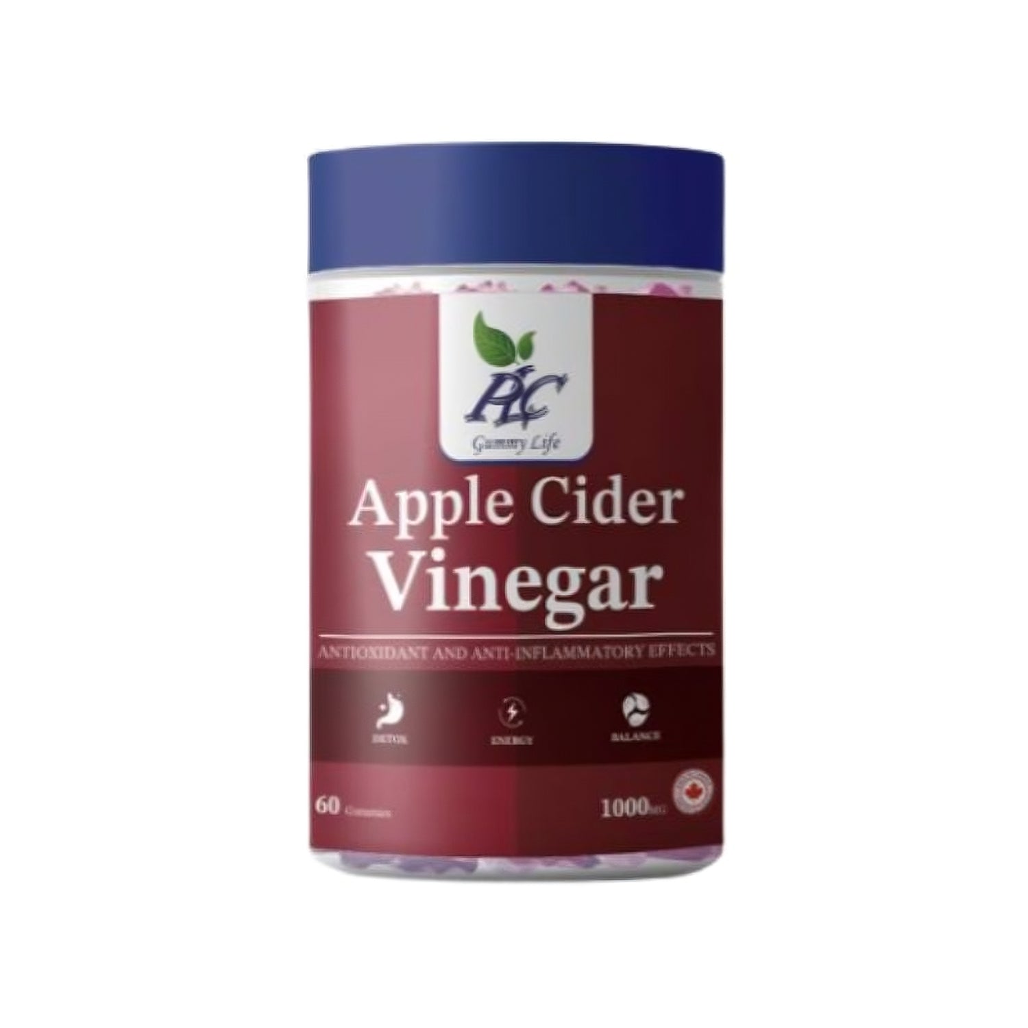 PLC Apple Cider Vinegar Gummies for Antioxidant & Anti-Inflammatory Effects. Pack of 60s