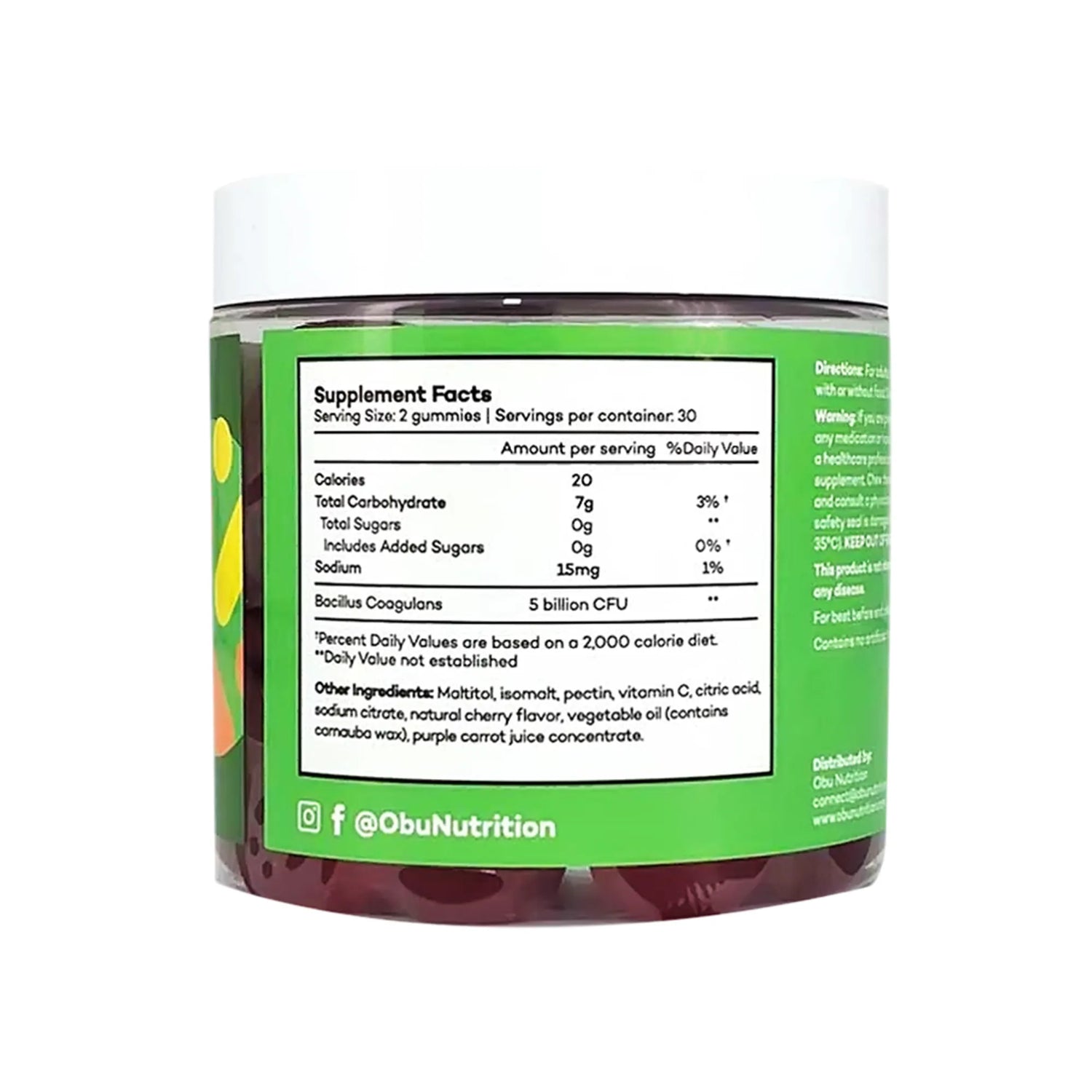 Obu Probiotic Gummies with Cherry Flavor 60 Pcs