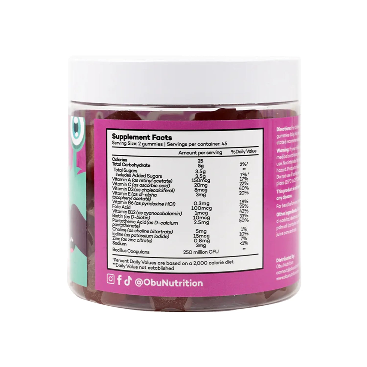 Obu Multivitamin & Probiotic For Kids Raspberry Flavor 90 Gummies