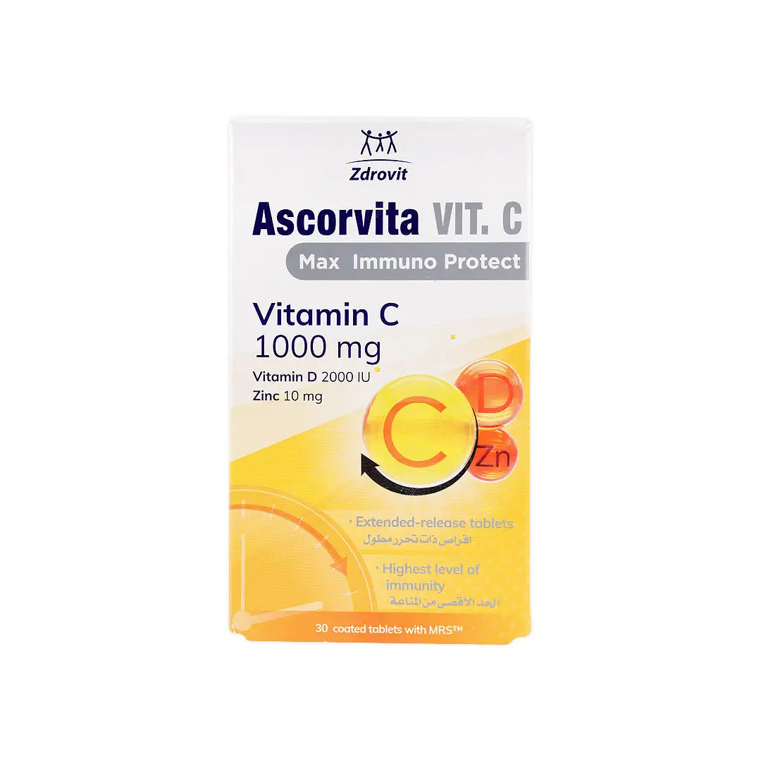 Ascorvita Vit C 1000 + D + Zinc 30 Tablets - Beauty Vitamins