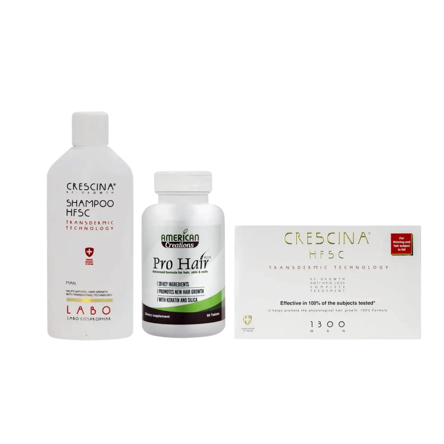 crescina transdermic complete 1300  + pro hair + transdermic shampoo for Man