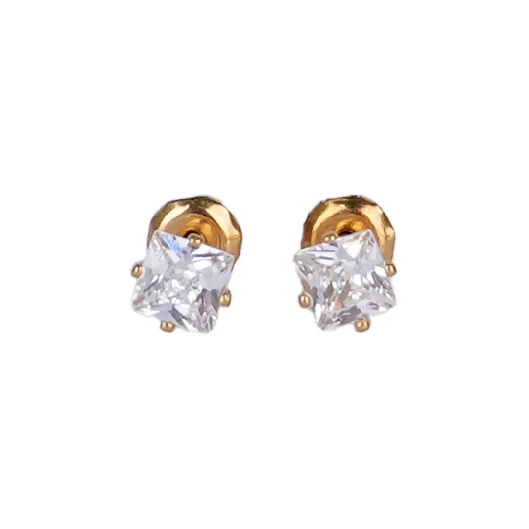 Lustrous 18K Gold Plated Square Diamond Earring (4Mm) 139