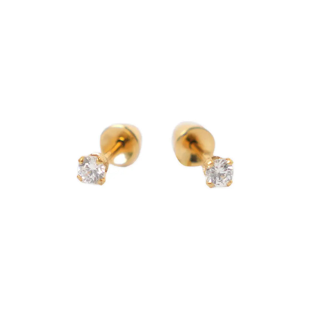 Lustrous 18K Gold Plated Diamond Point Earring (3Mm) 148