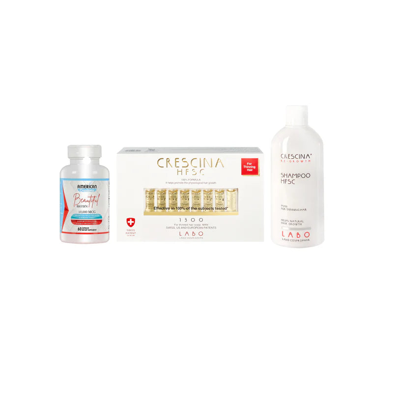Crescina HFSC 100% 1300 Man 20 FL + A. C. Biotin + Crescina HFSC Man Shampoo