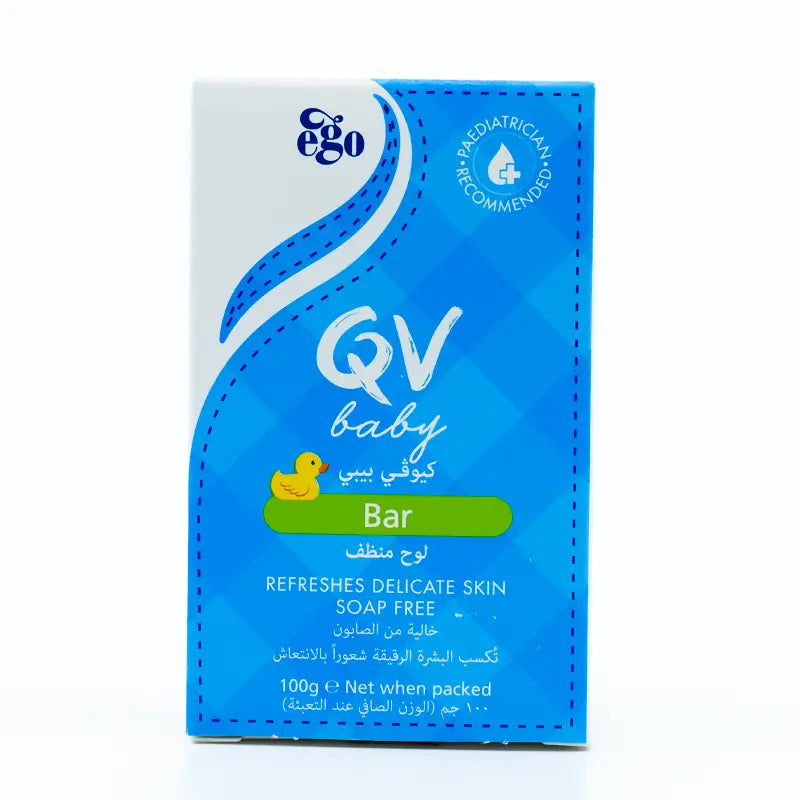 QV Baby Bar 100g – Soap-free cleanser for baby skin, gentle care with qv cream