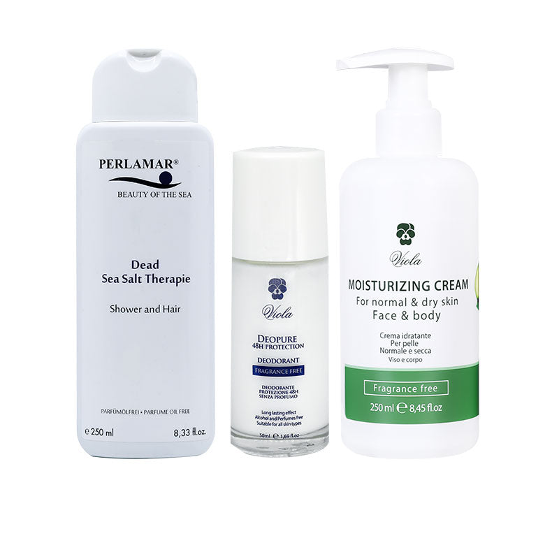 Viola Moisturizing Cream + Viola Deo Frag Free + Perlamar DS Shower and Hair Offer Package