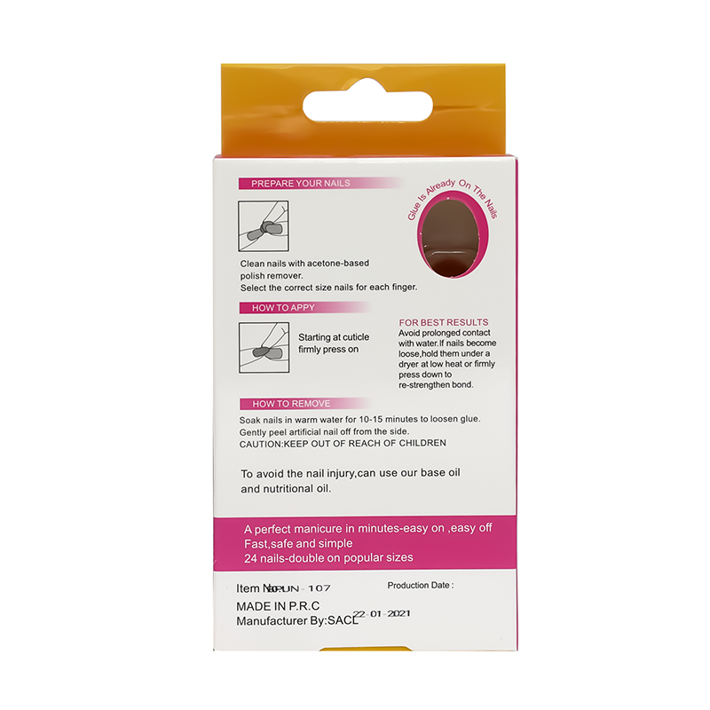 أظافر تركيب لصق ذاتي لون نود 107 - 24 قطعة