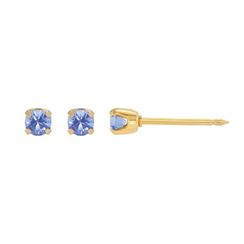 Inverness 89C Blue Crystal Earrings 24KT 3mm