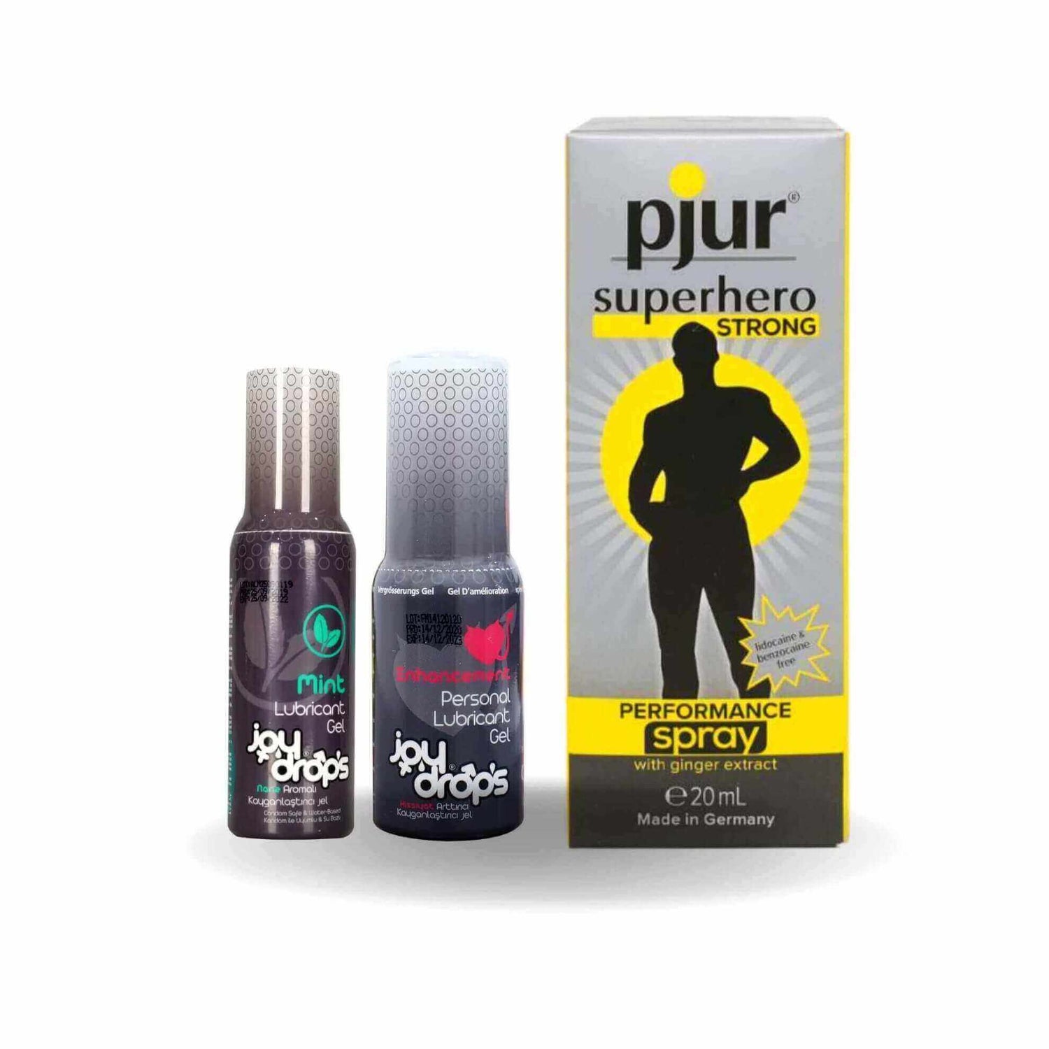 Joy Drops Enhancement Lubricant + Joy Drops Mint + Pjur Superhero Strong Spray Offer Package