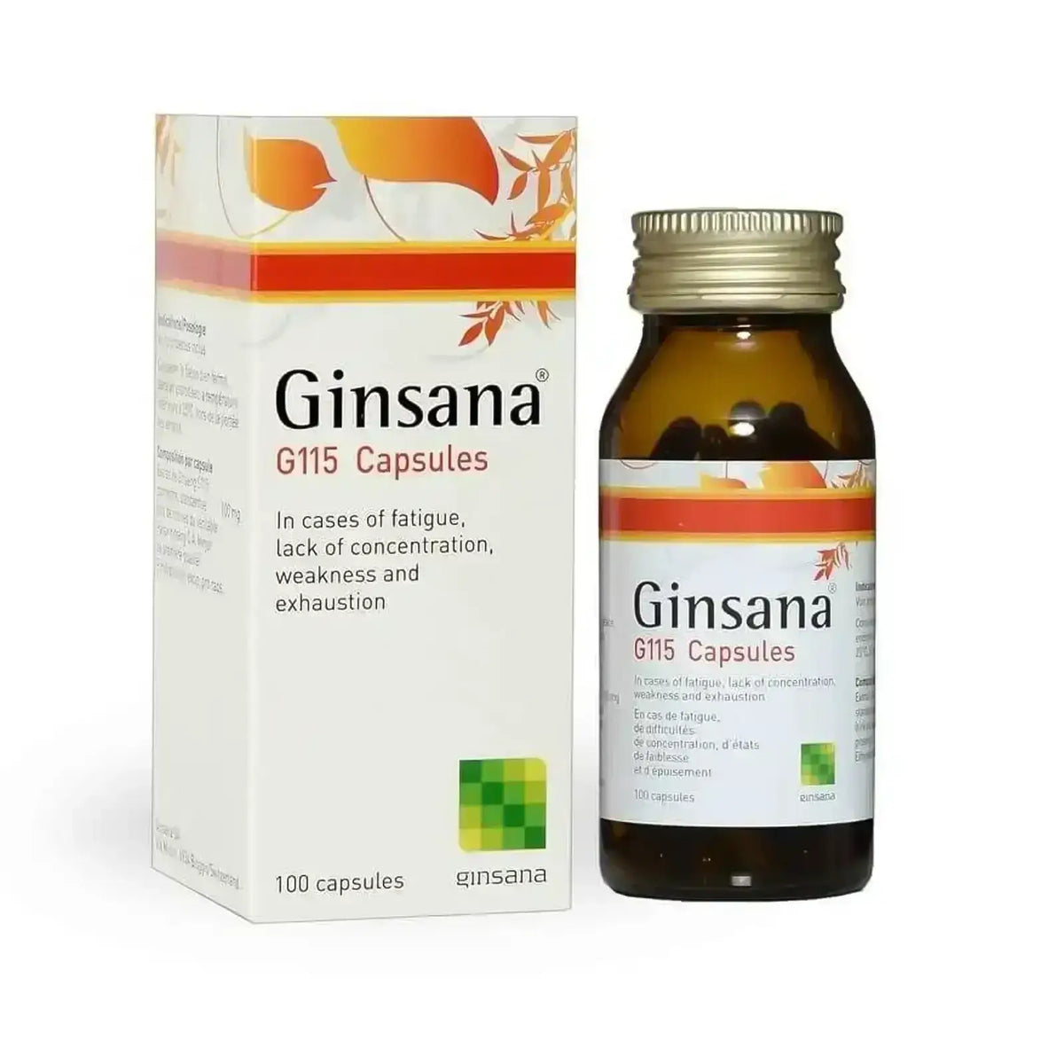 Ginsana Capsules 100 Caps – Panax Ginseng Extract Bottle