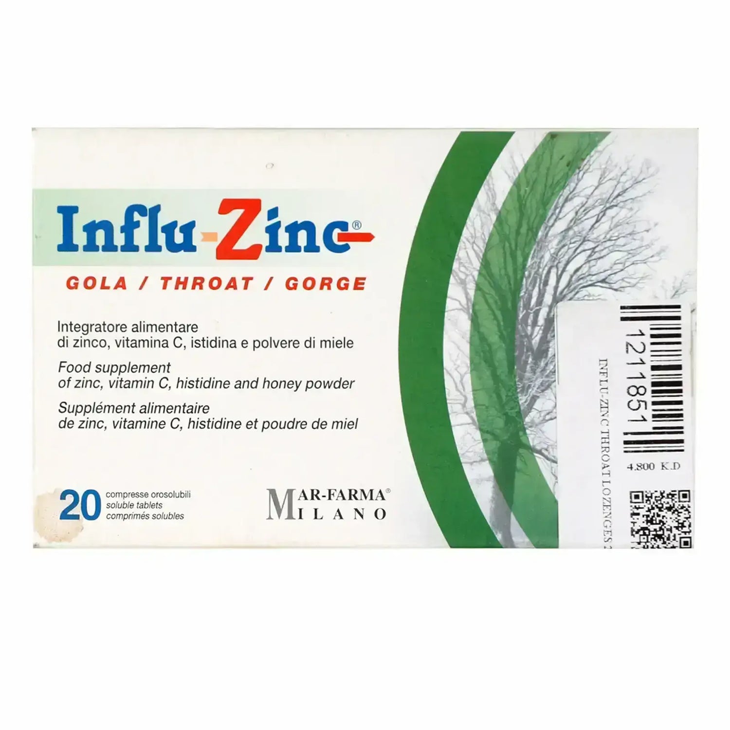 INFLU-ZINC THROAT LOZENGES 20S