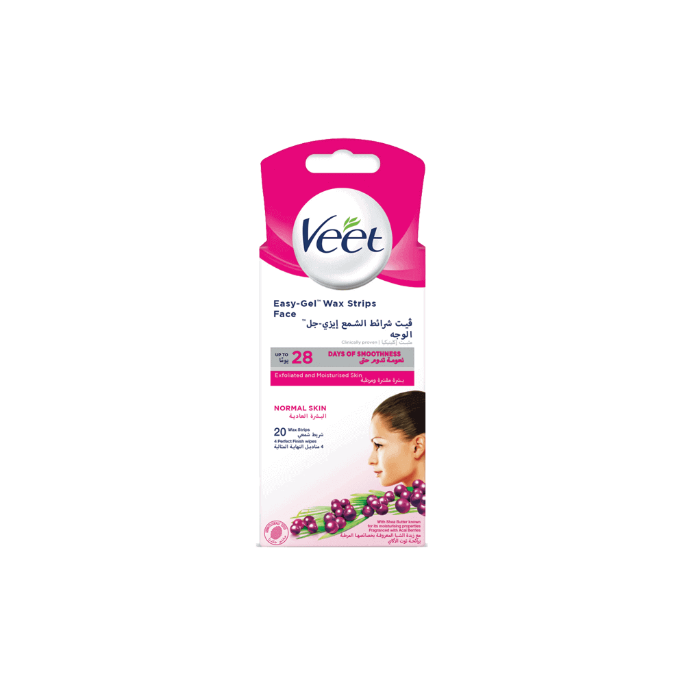 Veet Face Wax Strips For Normal Skin 20 Pcs + 4 Wipes