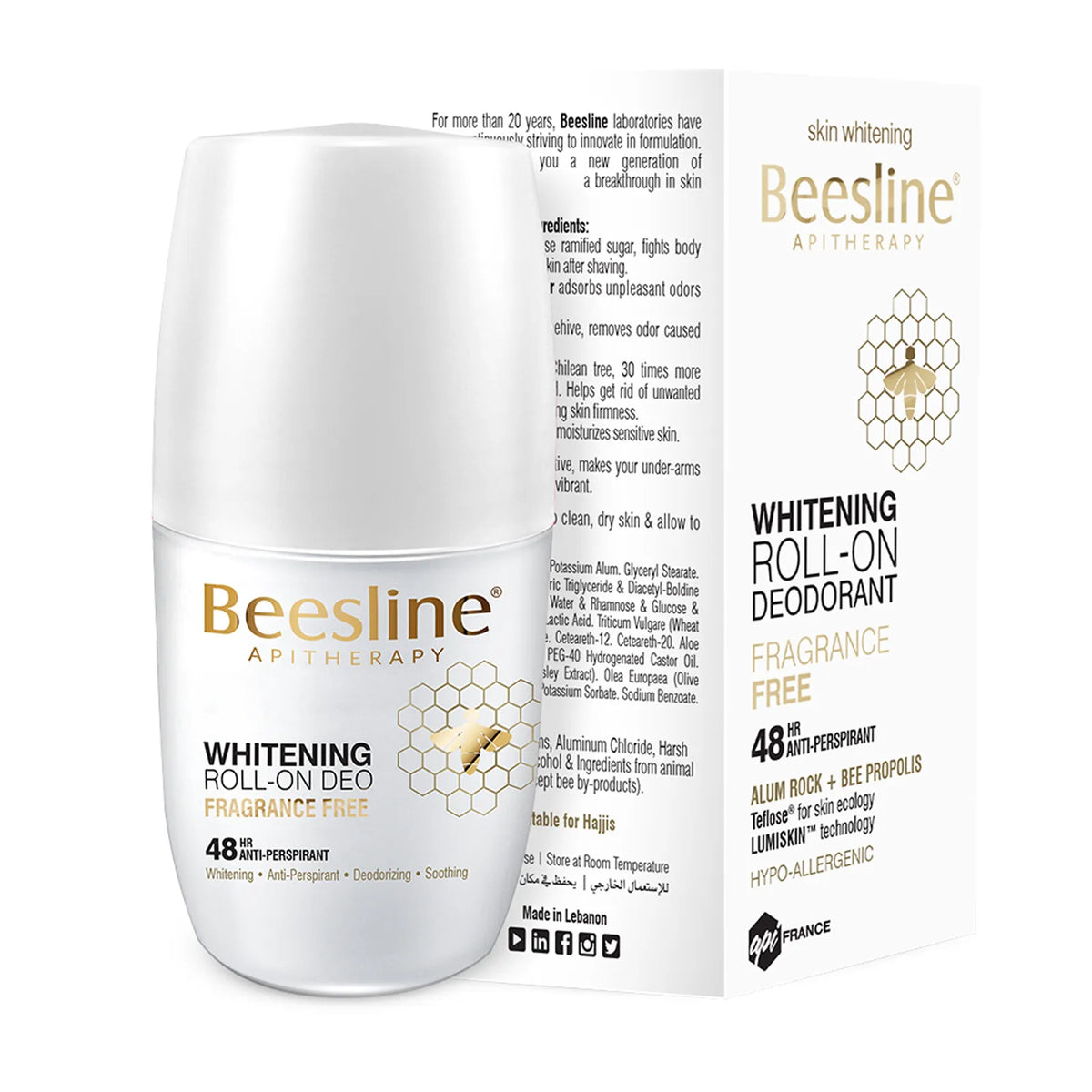 Beesline Whitening Deo Roll-On Fragrance-Free – 50 mL - Beauty Vitamins