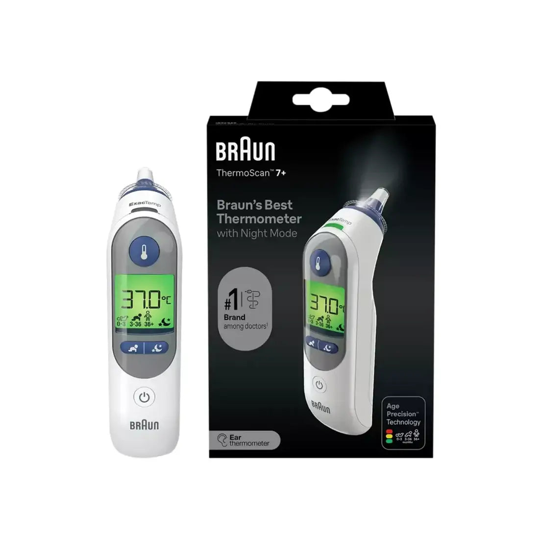 Braun ThermoScan 7+ Ear Thermometer with Night Mode and Age Precision

