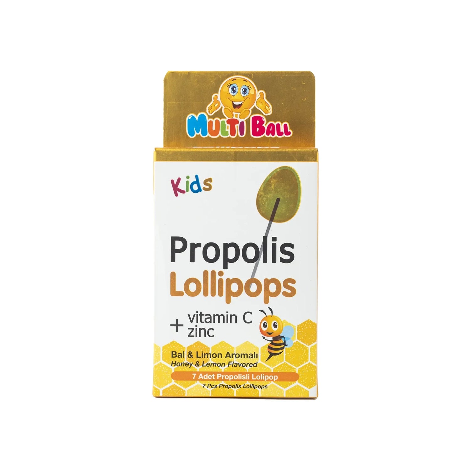 Multiball Propolis + Zinc + C  Lollipops 7 Pcs Honey & Lemon Flavored