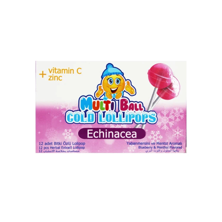 Multiball Cold Echinacea + Vitamin C Zinc Bluberry Flavored 12 Lollipop