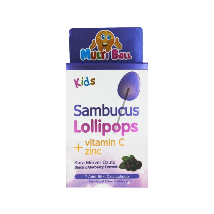 Multiball Sambucus Zinc + C  Lollipops 7 Pcs Black Elderberry Flavored
