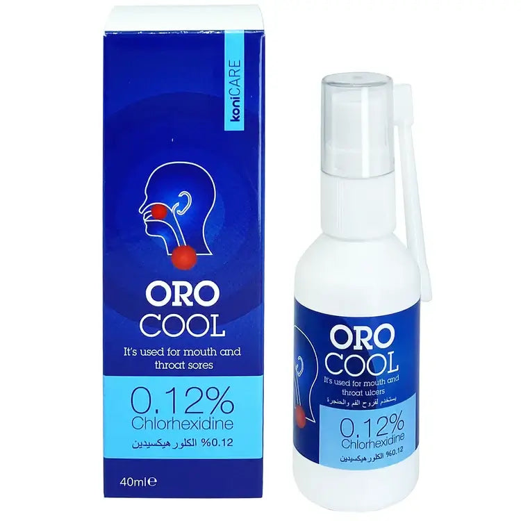 Oro Cool 0.12% Chlorhexidine Throat Spray for sore throat, mouth ulcers, and gum irritation – 40ml